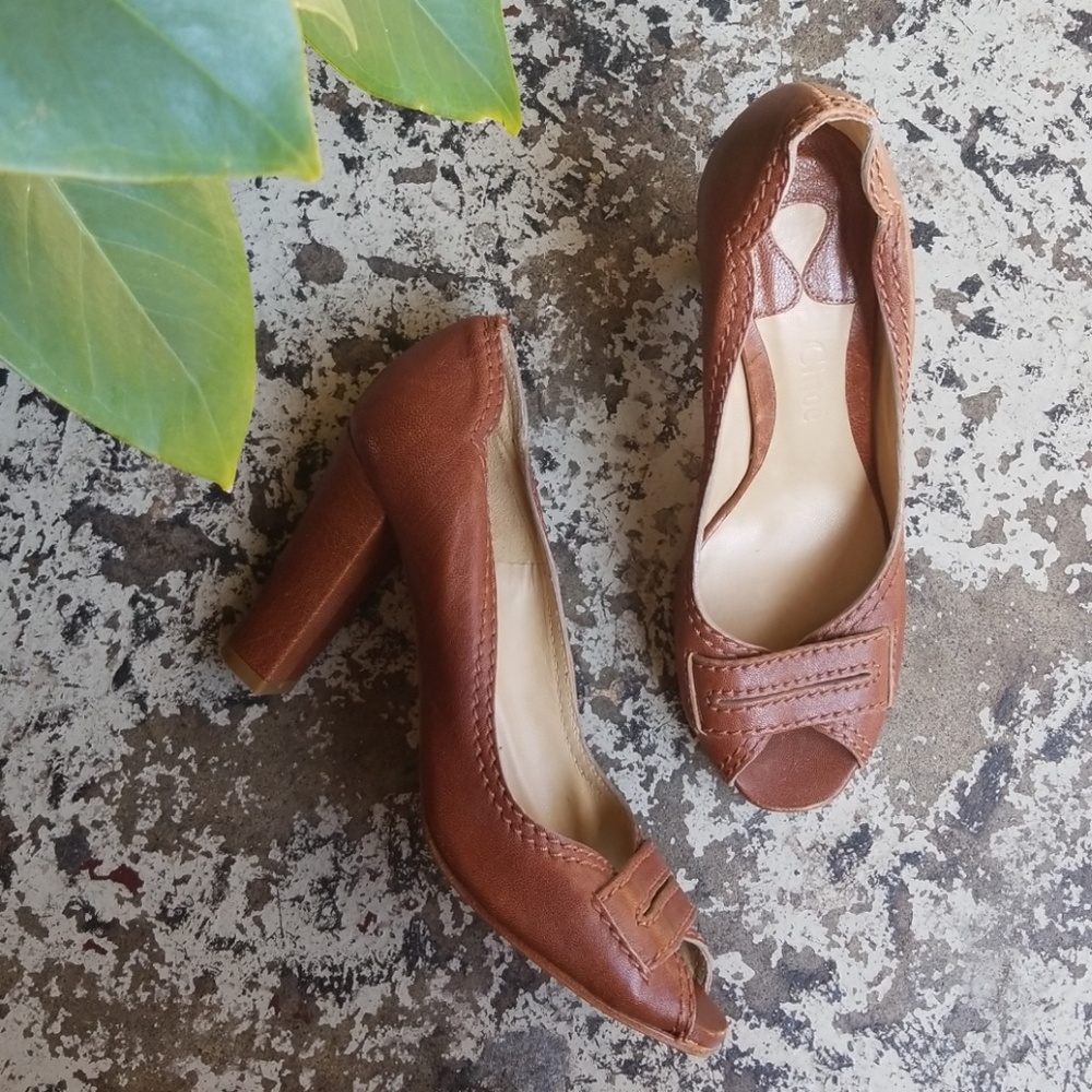 Chloé Leather Peep Toe Heels sz 36.5